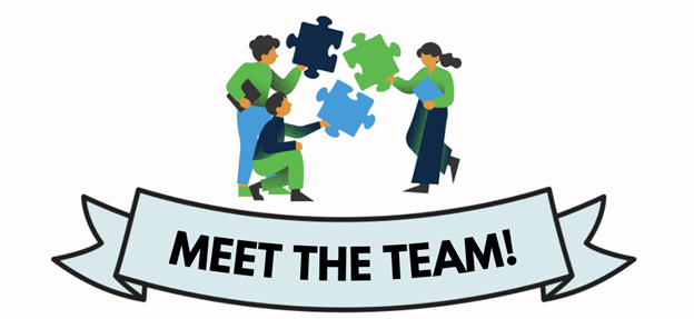 People holding puzzle pieces and the saying "Meet the team" displayed on a banner below them.